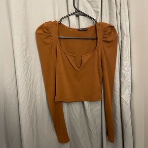 Puff Long Sleeve Ruched Crop Top